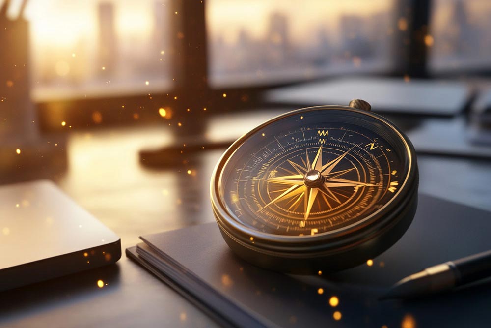 En kompass ligger på ett bord